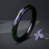 Ink Violet Swallow Floral Hand-Painted Artisan Lacquer Bangle