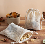 Reusable Cotton Mesh Produce Bags – Drawstring Fruit & Vegetable Storage Bags for Grocery Shopping, Kitchen & Pantry Organization