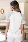 White Seamed Detail Contrast Lace Raglan Sleeve Tee