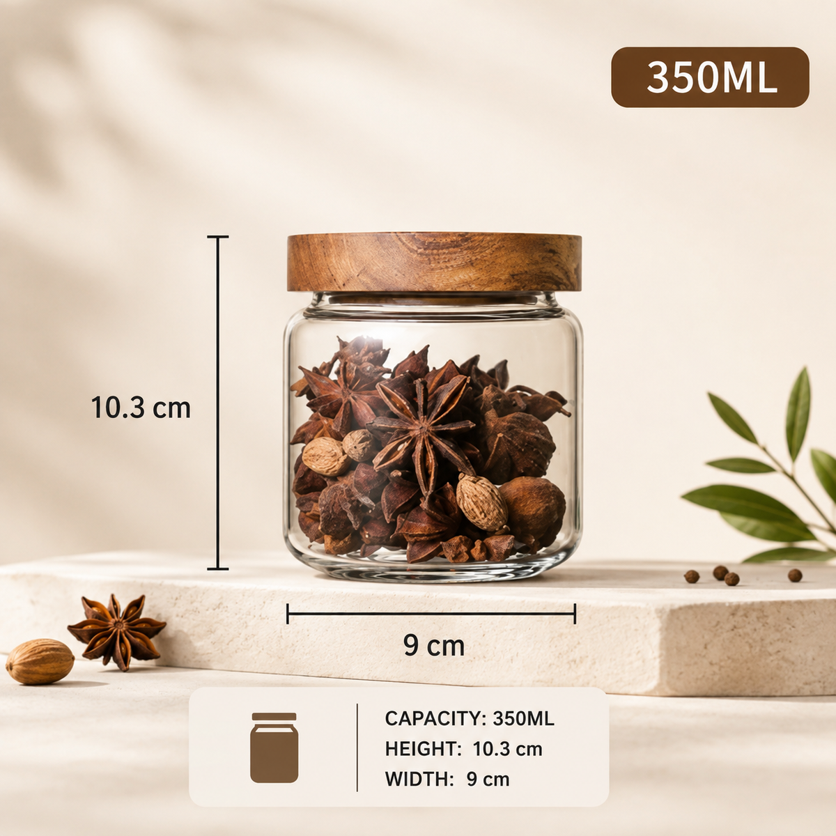 Acacia Wood Lid Glass Storage Jar – Airtight Pantry Canister for Dry Food