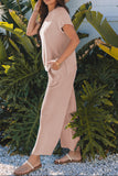 Smoke Gray Solid Corded Knit Short Sleeve T Shirt and Wide Leg Pants Set