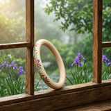 Iris Bloom Hand-Painted Slim Purpleheart Wood Artisan Bangle