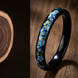 Black Base Blue Veronica Floral Hand-Painted Lacquer Bangle