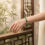 Green Lacquer Hand-Painted Lotus & Pink Bloom Artisan Bangle