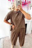 Brown Leopard High-Low Loose Tee Ankle Length Pants Set