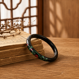 Black Lacquer Mother-of-Pearl Inlaid Rose Statement Bangle