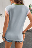 Beau Blue Color Block Corded Knit Crew Neck Tee
