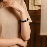 Black Lacquer Mother-of-Pearl Inlaid Rose Statement Bangle