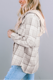Khaki Plaid Removable Hood Buttoned Shacket