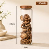 Acacia Wood Lid Glass Storage Jar – Airtight Pantry Canister for Dry Food