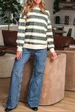 Khaki Stripe Crew Neck Drop Shoulder Pullover Sweatshirt