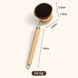 Long Handle Wooden Pot Brush with Replaceable Head – Natural Bristle Dish Scrubber for Pots, Pans, Cookware & Kitchen Cleaning