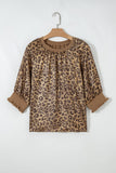 Gold Half Sleeve Metallic Leopard Print Blouse