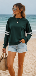 Striped Sleeve Oversized Sweatshirt | Casual Streetwear Pullover Vacation Layer