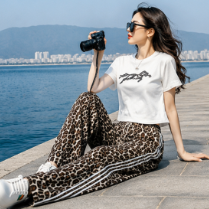 Leopard Print Wide Leg Pants Set | Casual Graphic Tee Vacation Streetwear Outfit