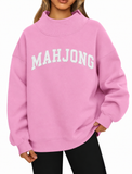 Mahjong Embroidered Oversized Mock Neck Top