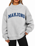 Mahjong Embroidered Oversized Mock Neck Top