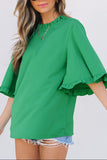 Green Frilly Round Neck Wide Half Sleeve Blouse