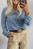 Beau Blue Ruffled Peter Pan Collar Western Denim Shirt