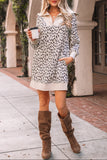 Khaki Leopard Print Zip up Collar Patchwork Shift Mini Dress