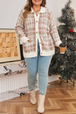 Khaki Vintage Pattern Ribbed Trim Button Front Plus Size Cardigan Sweater