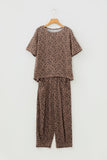Brown Leopard High-Low Loose Tee Ankle Length Pants Set