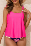 Rose Red Tie Shoulder Floral Print Cute Tankini Set