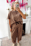 Brown Leopard High-Low Loose Tee Ankle Length Pants Set