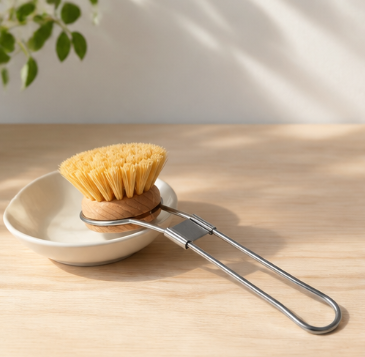 Beech Wood Long Handle Kitchen Brush Pan Scrubber Stove Cleaning Brush Dish Washing Brush Stainless Steel Handle
