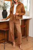 Thai Curry Solid Color Faux Suede Hollowed Detail Retro Style Jacket