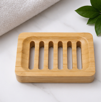 Natural Bamboo Soap Dish – Hollow Drainage Soap Holder with Anti Slip Tray for Bathroom, Kitchen & Shower