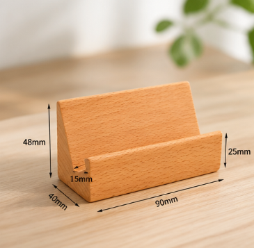 Solid Wood Business Card Holder – Minimalist Desk Name Card Stand, Office Tabletop Card Display Rack for Reception