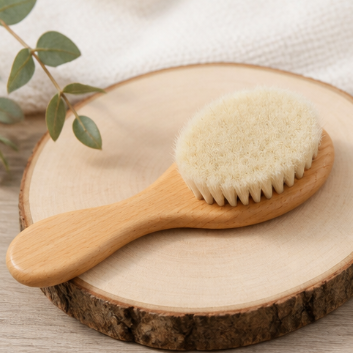 Infant Wooden Hair Brush & Fine-Tooth Comb Set – Soft Natural Bristle, Beech Wood