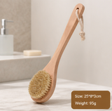 Pig Bristle Long Handle Bath Brush Shower Brush Body Scrubber Dry Brush Back Scrubber Exfoliating Cleaning Brush