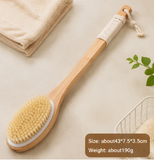 Pig Bristle Long Handle Bath Brush Shower Brush Body Scrubber Dry Brush Back Scrubber Exfoliating Cleaning Brush