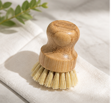 Kitchen Cleaning Brush Sisal Palm Pot Scrubber Bamboo Short Handle Round Dish Brush Washing Brush Pot Brush