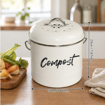 Metal Compost Bin with Handle Round Sealed Storage Container Kitchen Scrap Bucket with Lid Kitchen Organizer