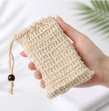 Ramie Linen Soap Pouch with Wooden Bead – Handmade Soap Lather Bag Hanging Mesh Storage Pouch